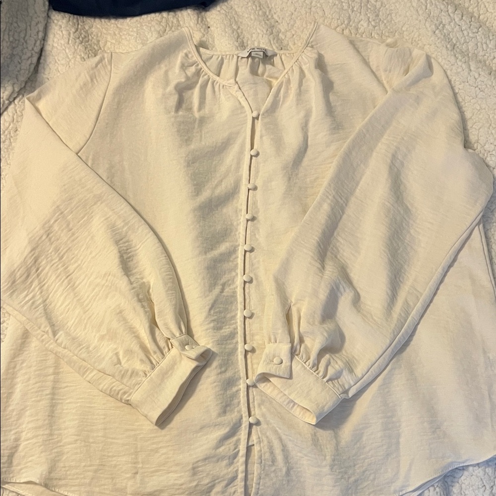 Nine West Cream Button-Front Peasant Blouse